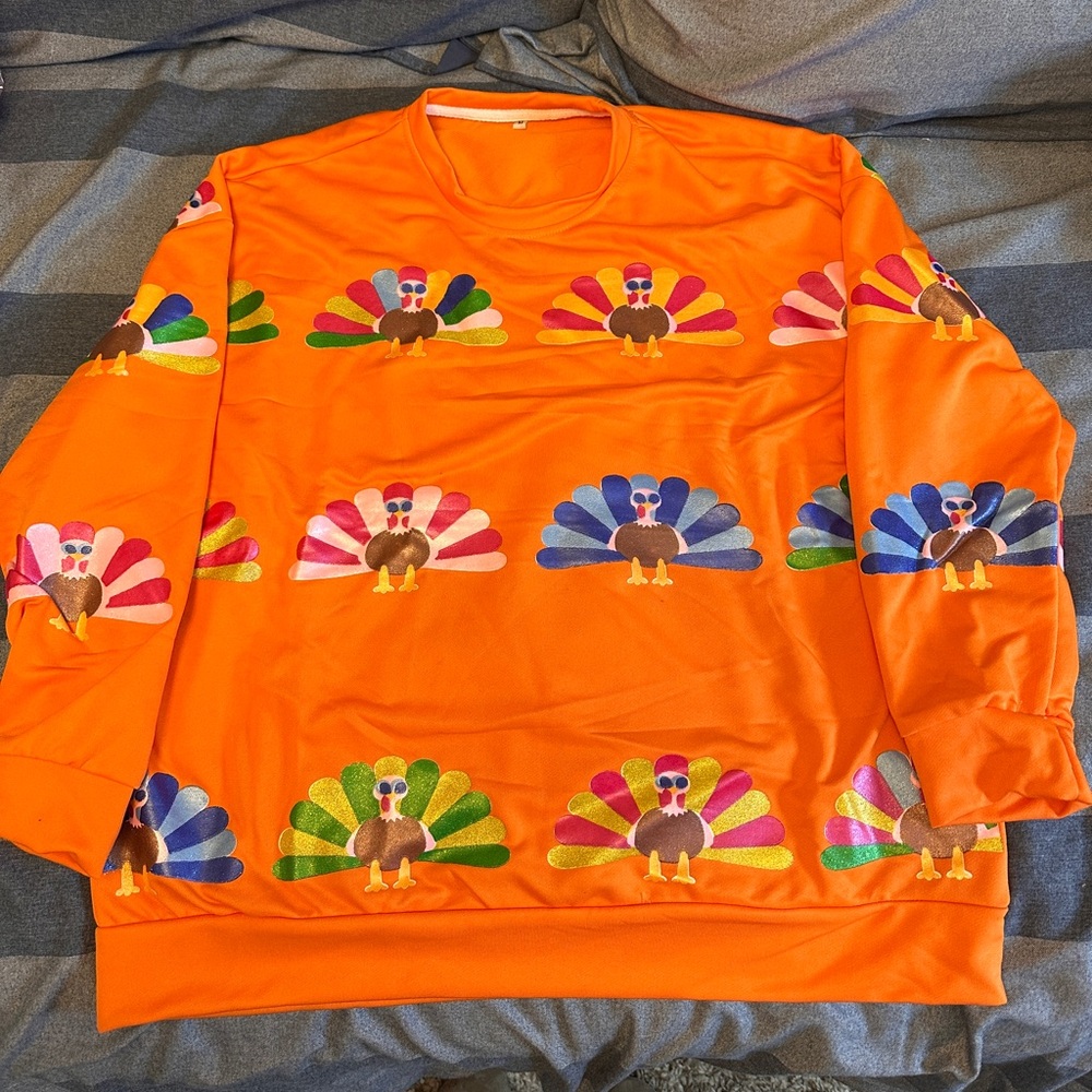 Orange Terrible Turkey Print Sweatshirt Adult Size M